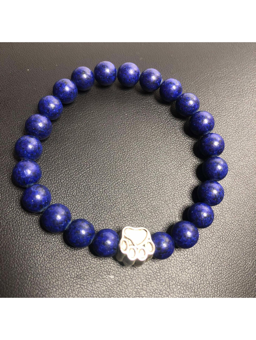 3181 Sodalite stretch beaded bracelet w Silvertone dog paw bead